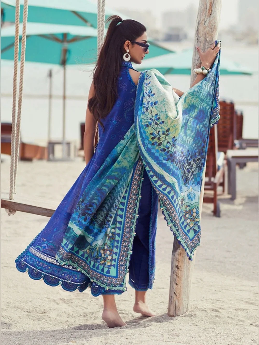 FARAH TALIB AZIZ | LAWN 25 | BERYL DEEP BLUE Indian Pakistani dress - Picture 3 of 9